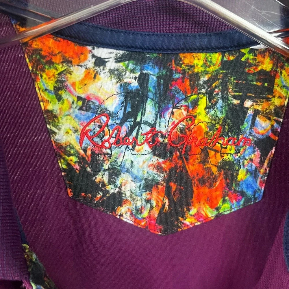 Robert Graham Men's Classic Fit Lucifer Logo Purple Knit Polo Shirt- Size Medium - Picture 4 of 7